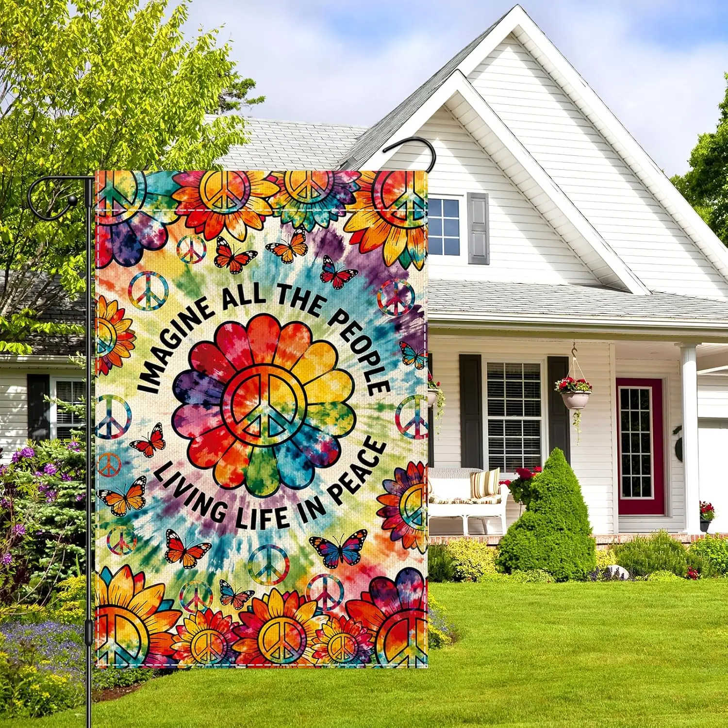 Imagine All The People Garden Flag 12X18 Double Sided, World Peace Flag for Outside, Inspirational Be Kind Yard Flag Rainbow EEZ