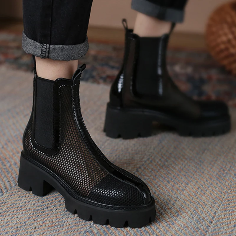 Moda Chunky kobiety letnie fajne buty sandały grube czółenka 2022 buty na obcasie oddychające buty Chelsea Boots Designer Women