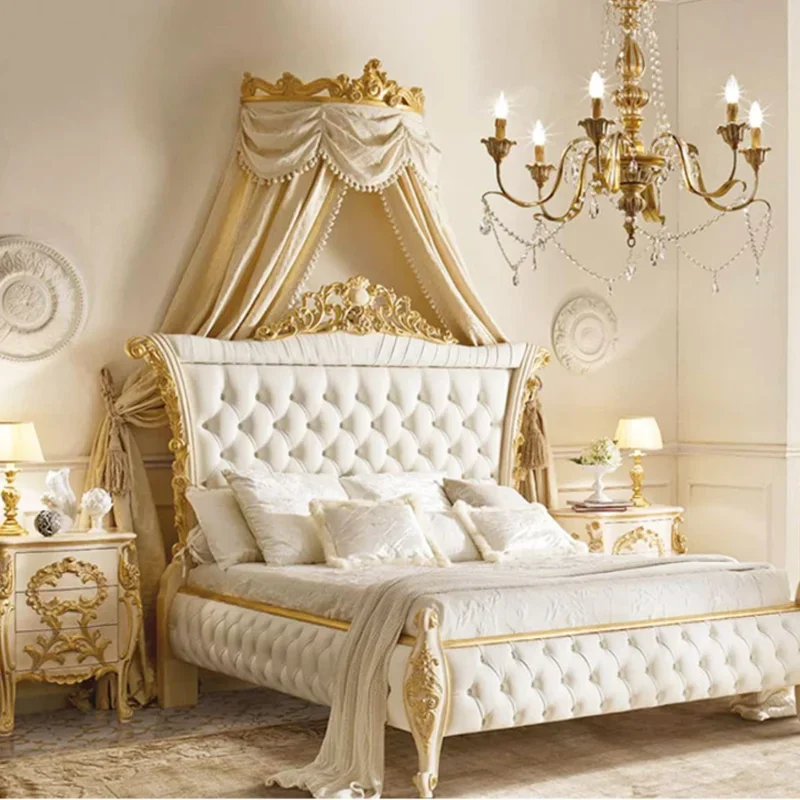 Princess Luxury Pretty Double Bed Frame French Style Comferter Modern Bed Queen Size Villa Cama Matrimonial Bedroom Furniture