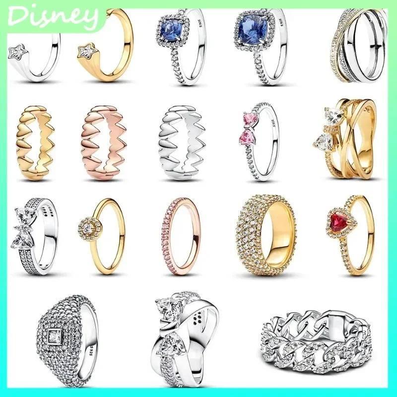 

Сверкающее розовое кольцо из стерлингового серебра 925 пробы с бантом и сердечком, открытое кольцо со звездами и синим ореолом, кольцо-цепочка, подарки