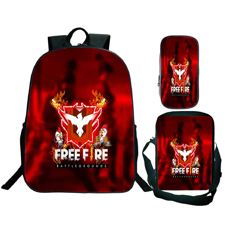 Free Fire Garena Mochila, Bolsa de Ombro, Lápis, Adolescentes Schoolbag, Meninos e Meninas Cartoon Game Bookbag, Grande Anime Mochila, 3Pcs