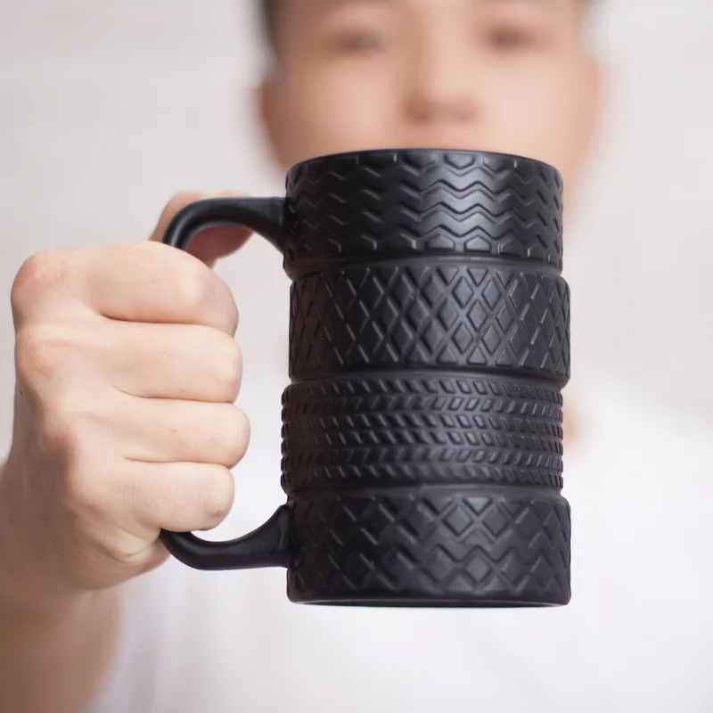 Tazza da caffè in ceramica creativa da 500ml novità a forma di pneumatico colazione tè latte tazza d\'acqua ufficio casa grande capacità bicchieri