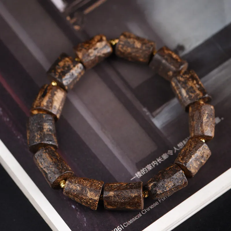Dalagan Insect Leak Agarwood Free Form Old Material Mala Bracelet For Men Collectible Rare Wenwan Jewelry