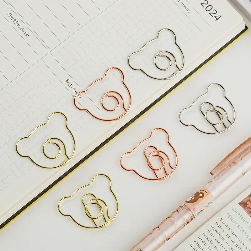 10pcs/set Kawaii Bear Paper Clips Hollow Mini Binder Clips Bookmarks Tickets Photo Clamp Patchwork Clips Office Binding Supplies