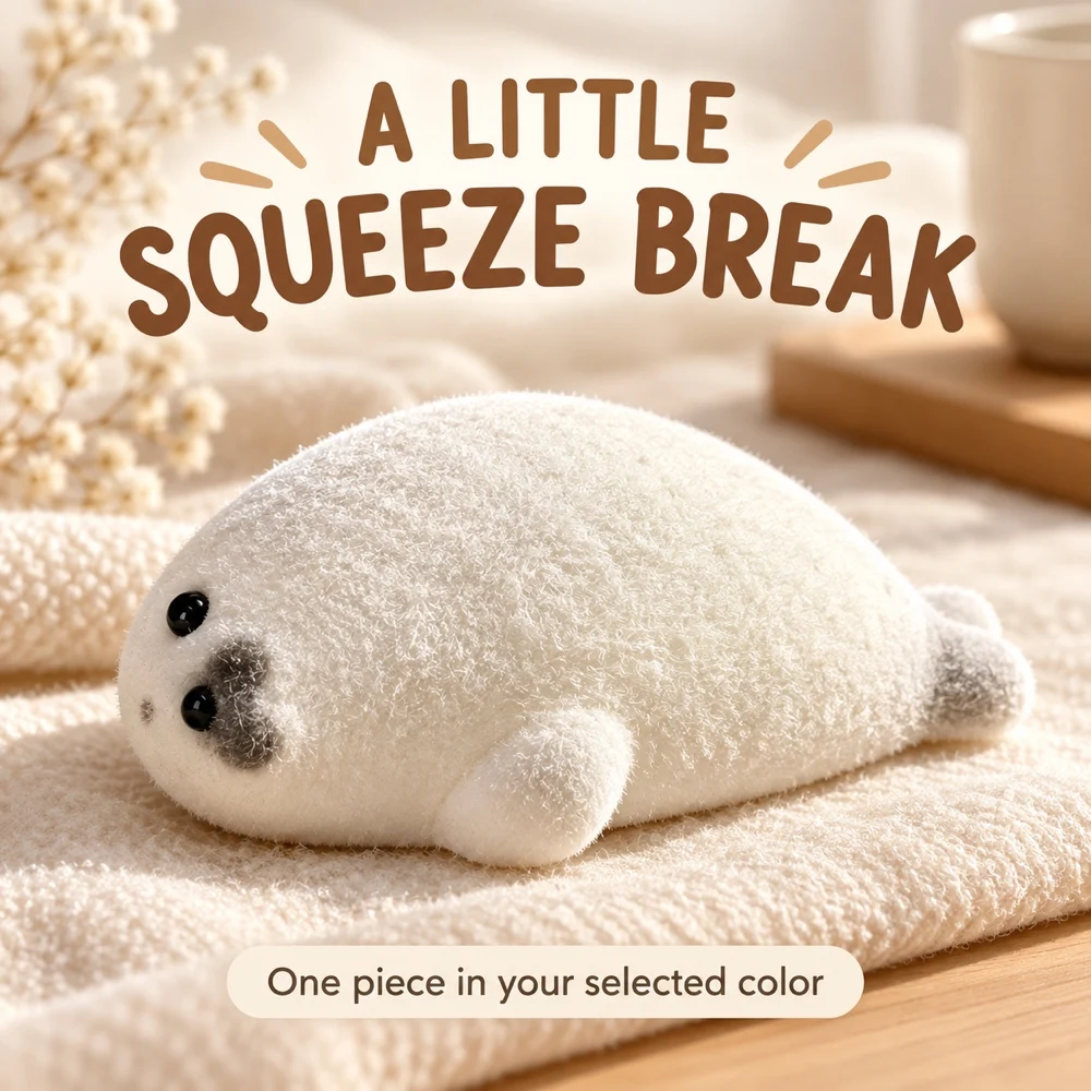 Seal Squishy Squeeze Toy White or Grey Flocked TPR Ocean Animal Fidget with Fuzzy Texture Cute Desk Gift for Adults 1 Piece