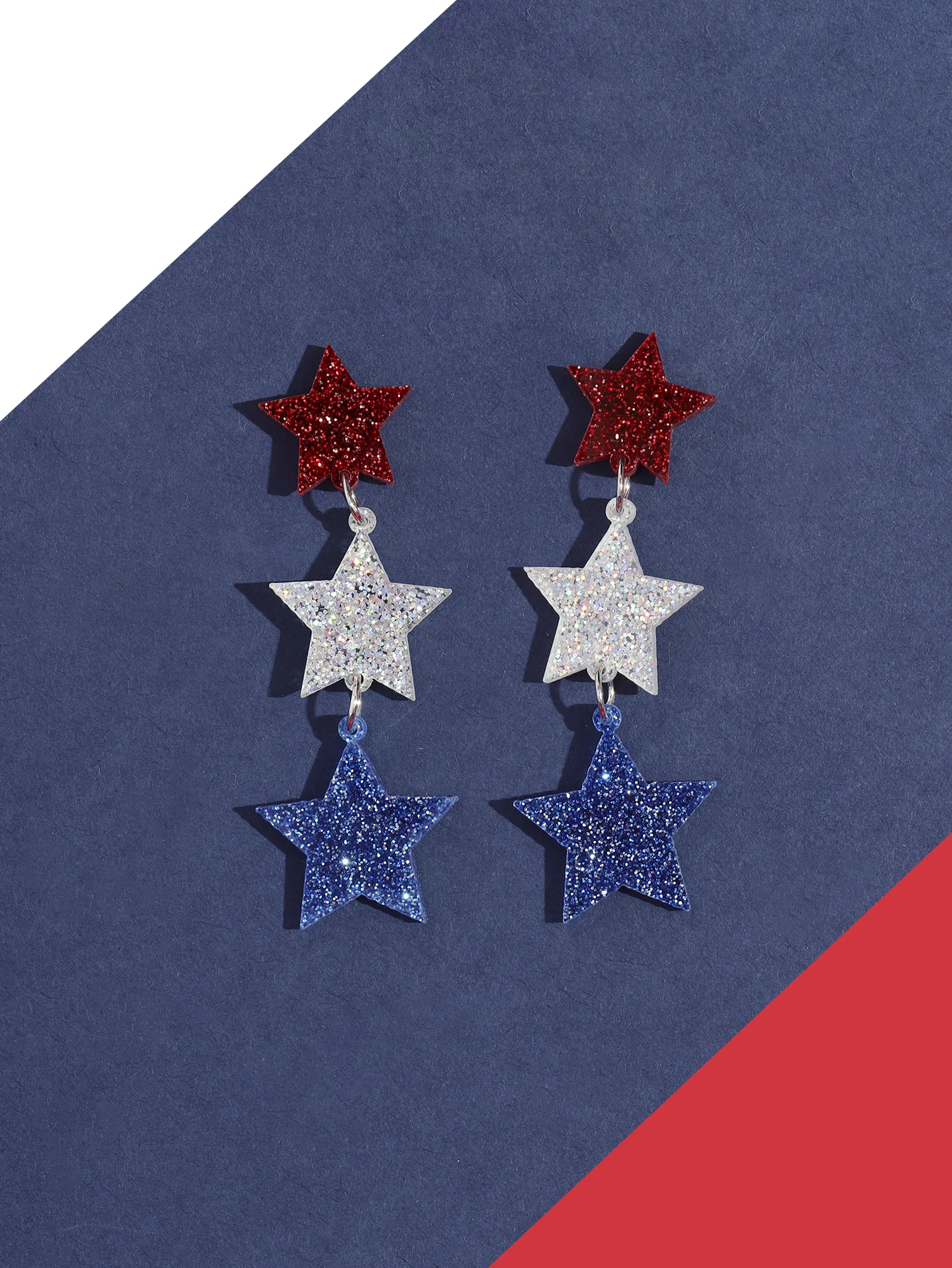 Women Accessories Usa - 1pair Glittering Acrylic USA Flag Color