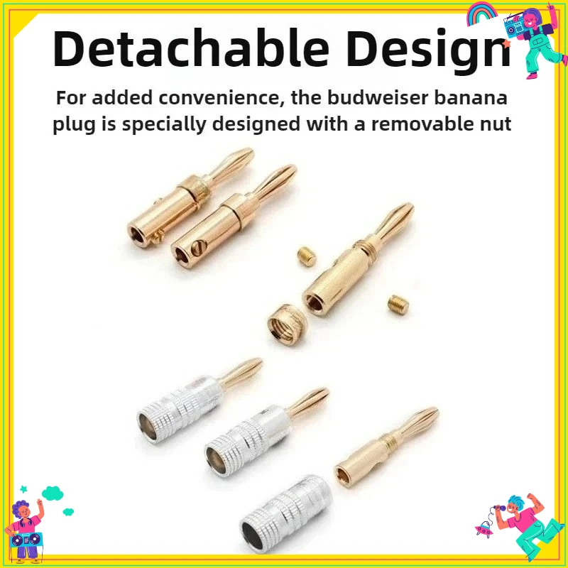 2PCS/4PCS Banana Connector 4mm Speaker Banana Plugs Copper Gold Plated 4mm Banana Jack Match with 4mm Binding Post