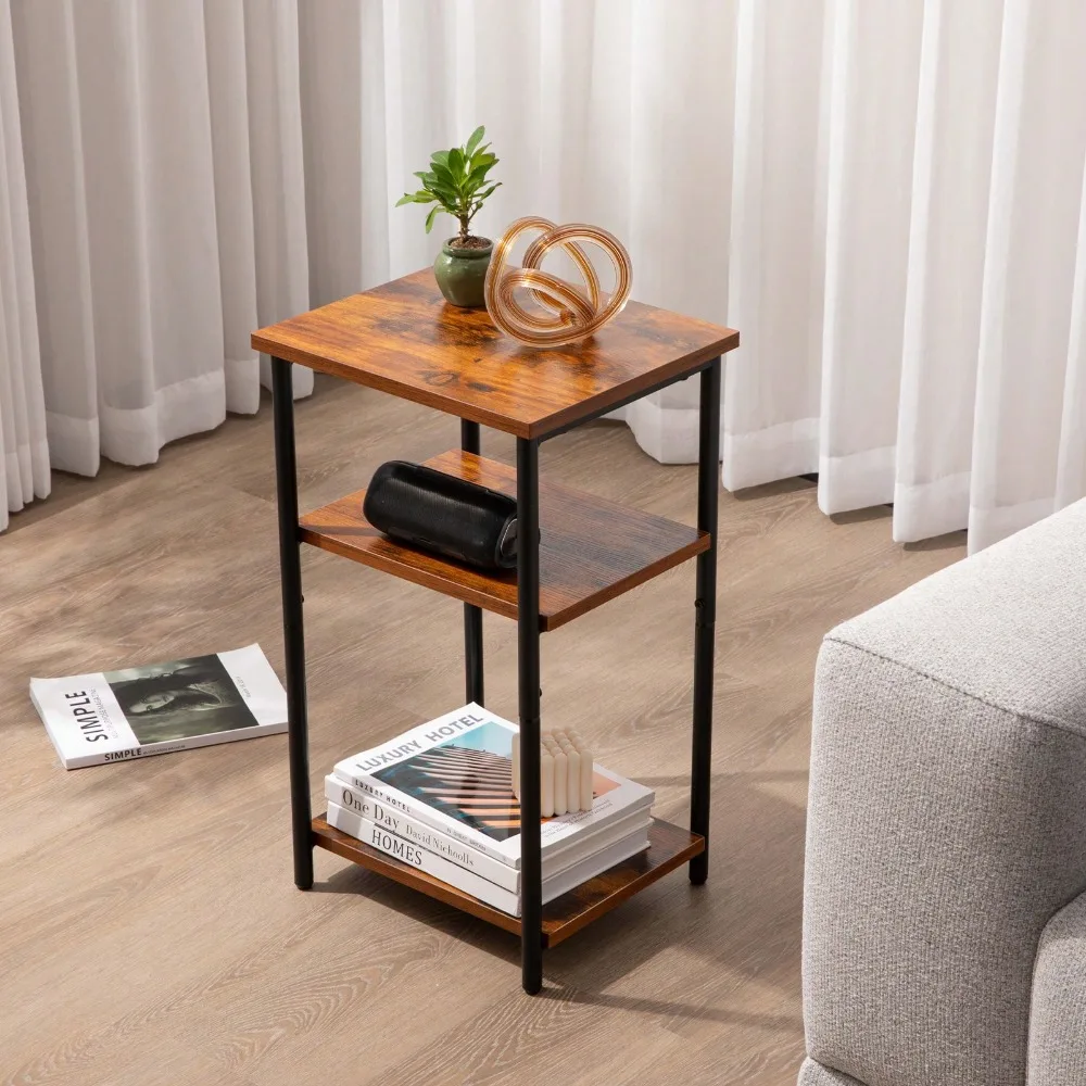 

Трехуровневый приставной столик с регулируемыми ножками, маленькая прикроватная тумбочка, 1 шт. в упаковке, для спальни, гостиной, офиса, коричневый