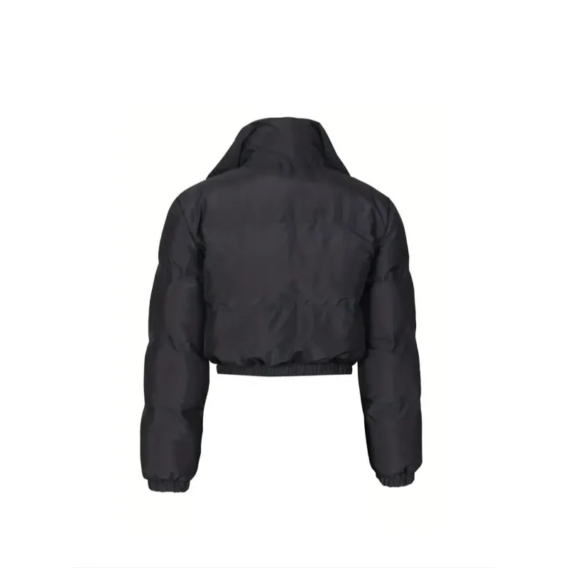 المرأة الجديدة المرقعة سترة منتفخة أبلى بلون شتاء دافئ سستة المحاصيل الأعلى #5