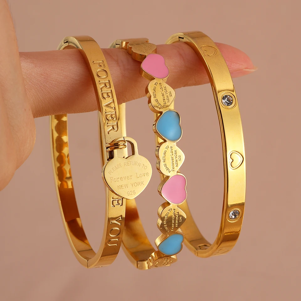 Yupsk 3 قطع/مجموعة سوار من الفولاذ المقاوم للصدأ مع عناصر قلب عصرية مقاومة للماء ومتينة قابلة للتكديس مجوهرات متعددة الاستخدامات للنساء #1