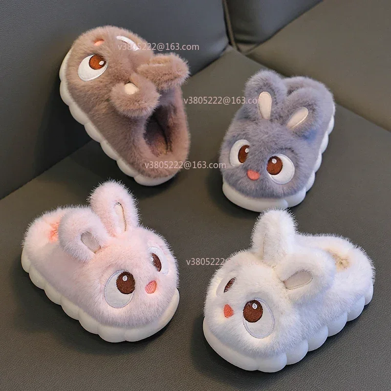 2024 جديد لطيف أرنب الأطفال الكرتون شبشب شتوي مريح أحذية منزلية دافئة بنين بنات داخلي المنزل رقيق النعال