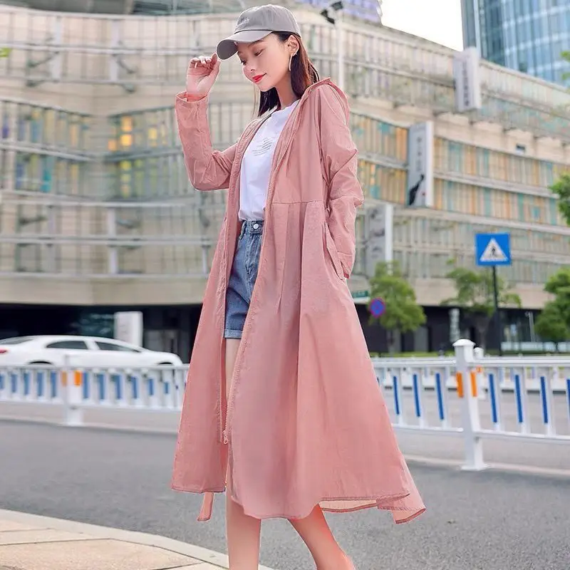 Women Clothing 2024 Women\'s Ultra-thin Windbreaker Mid-length Summer Sun Protection Clothes Coat Trend Korean Anti-UV Sun Cloak