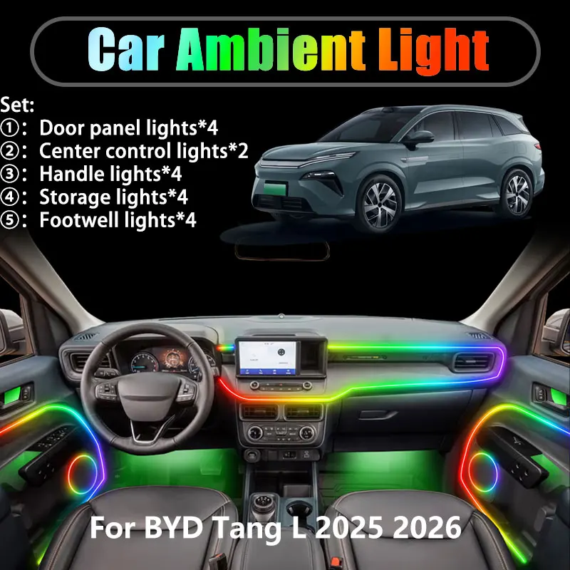 

For BYD Tang L Sealion 8 Atto 8 2025 2026 2/18 in 1 Car ambient lighting Led trunk interior led lights USB RGB Ensemble Streamer