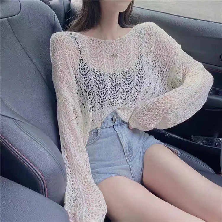 Lazy Style Loose Fitting Long Sleeved Knitted Cover Up for 2024 Spring and Autumn New Women's Fashion Western Style Hollowed Out