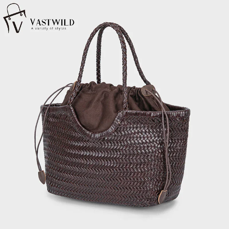 

Handbags Women's Genuine Leather Shoulder Bag Weaving Casual Shopping Bag Vintage Big Tote Purse Cowhide Cross Hand Bags Lady