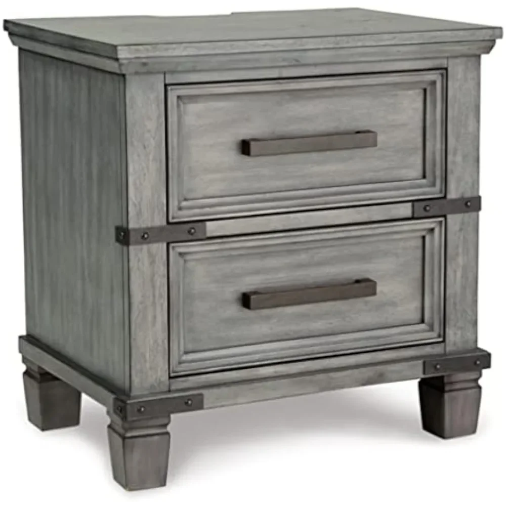 Russelyn Rustic 2 Smooth-Gliding Drawers Night Stand with Outlets & USB Ports, Gray