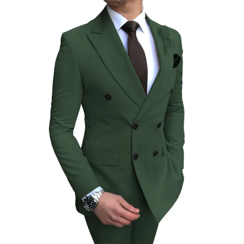 2023 Wedding Suits Men Business Fashion 2 Piece Set Slim Jacket Dress Blazers Coat Pants Trousers Solid Color Double Breasted