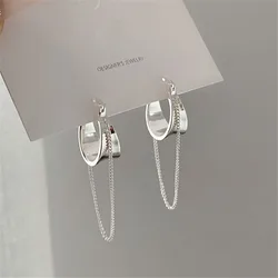 925 Silver Plated Tassel Long Chain Geometric Hoop Earrings for Women Girls Wedding Party Jewelry eh1030