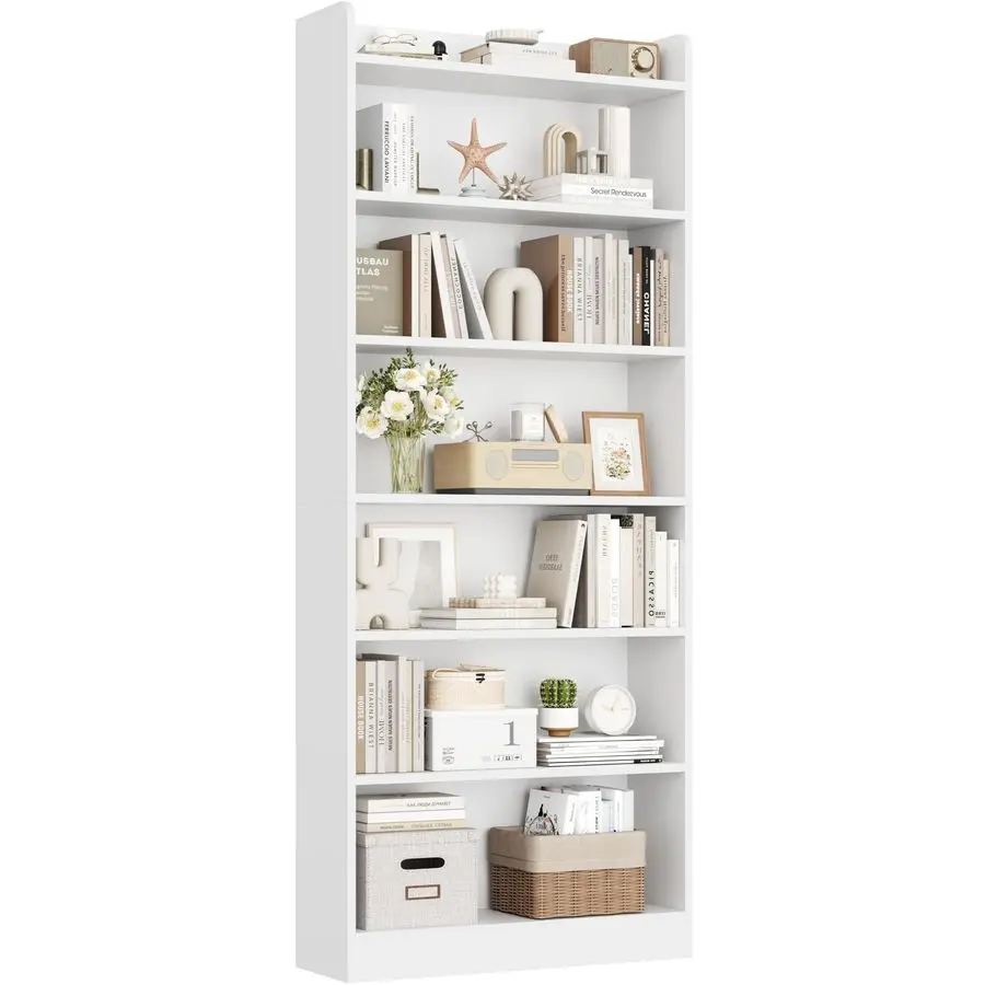 

7Tier Open Bookcase and Bookshelf, Modern Simple Floor Standing Display Storage Shelves with Top Open Compartment for Home Offi