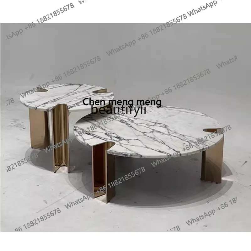 Marble Embossed Coffee Table Combination Simple Metal round Designer Low Table Customization