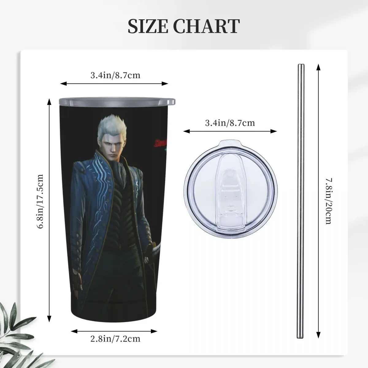 Vergil From The Devil May Cry Series Stainless Steel Tumbler Vacuum Insulated Mug Thermal Cold Cup Straw With Lid 20oz