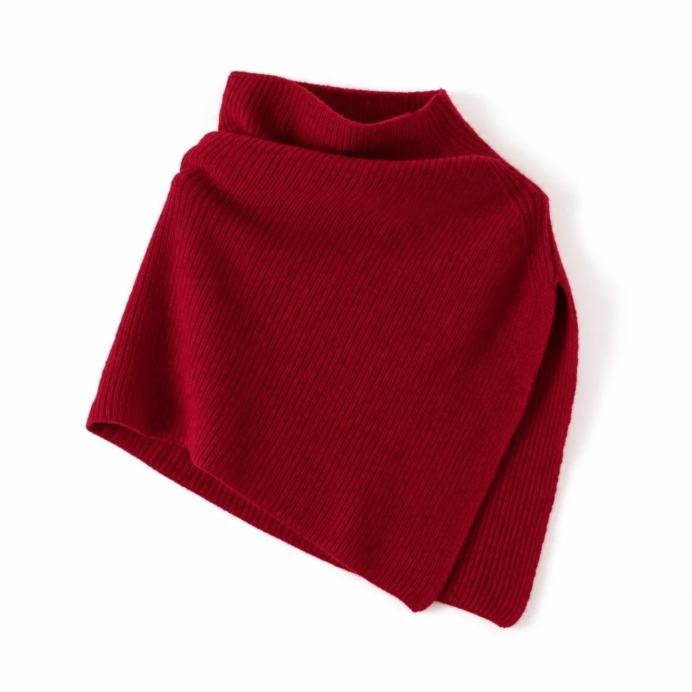 Solid Color Knitted Shawl Scarf Slit Front False Collar Coat Split Front Wrap Bib Style Pullover Integrated Shawl Scarf