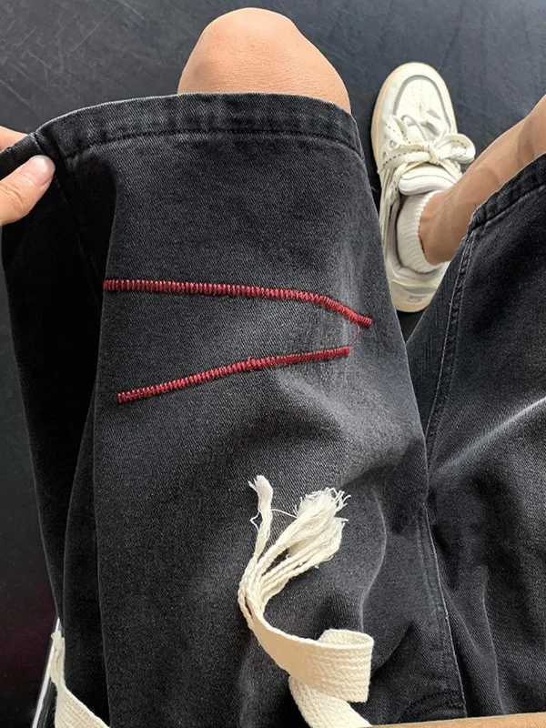 

Джинсы Waed Denim для мужчин, летние, тонкие, свободные, в стиле ретро, пятичетвертные, модные, винтажные, прямые, повседневные