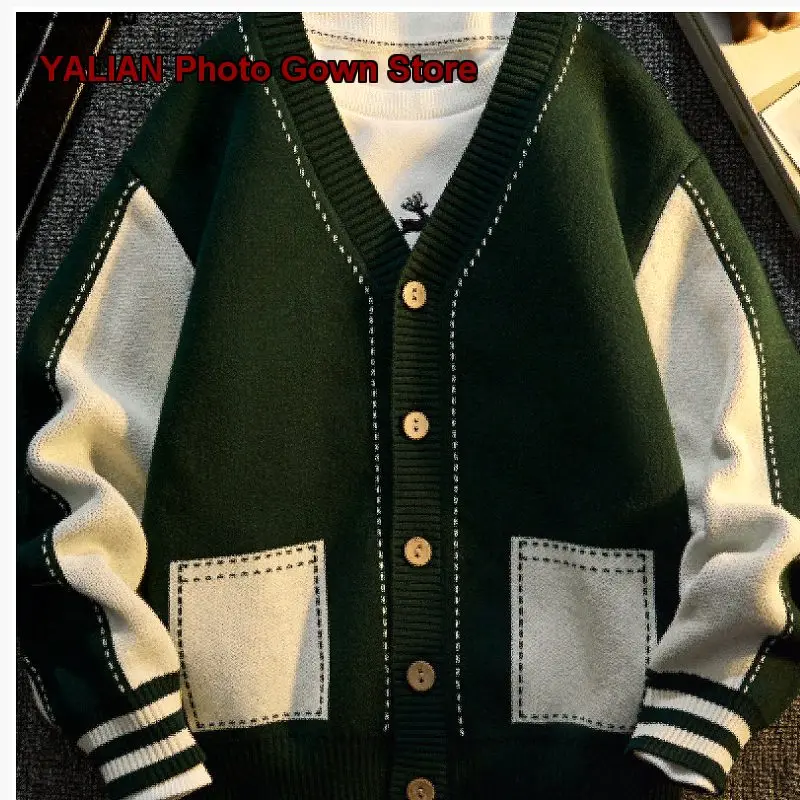 Boys Cardigan 2026 Autumn Spring Pure Cotton British Style Knit Outerwear for Older Kids