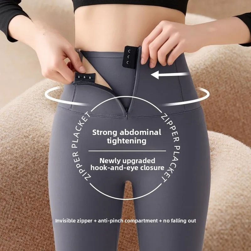 Calças de yoga de cintura alta forradas Thiened Fce feminino outono inverno quente calças justas confortáveis controle de abdômen