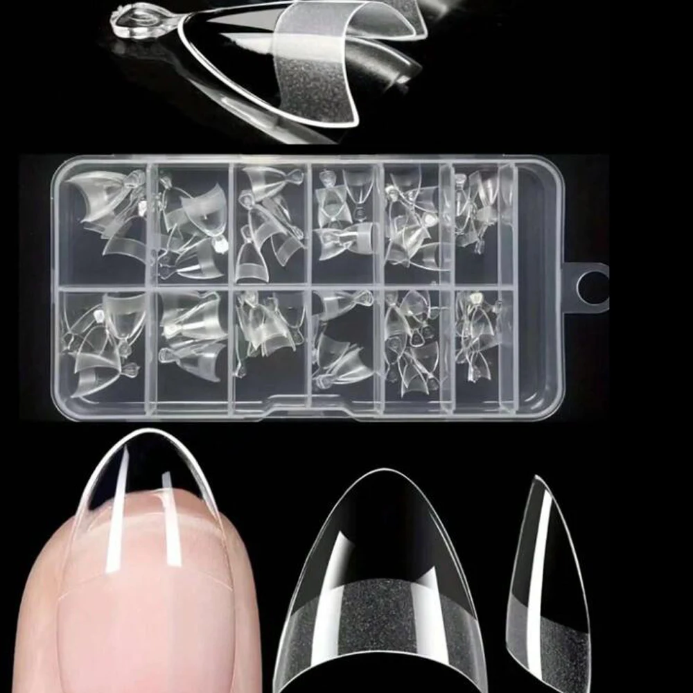 120PC XXS Short Half Almond Nail Fake Tips Matte Half Soft Gel False Nails Clear Pre-Shaped Press On Nails Extension Tips 12Size