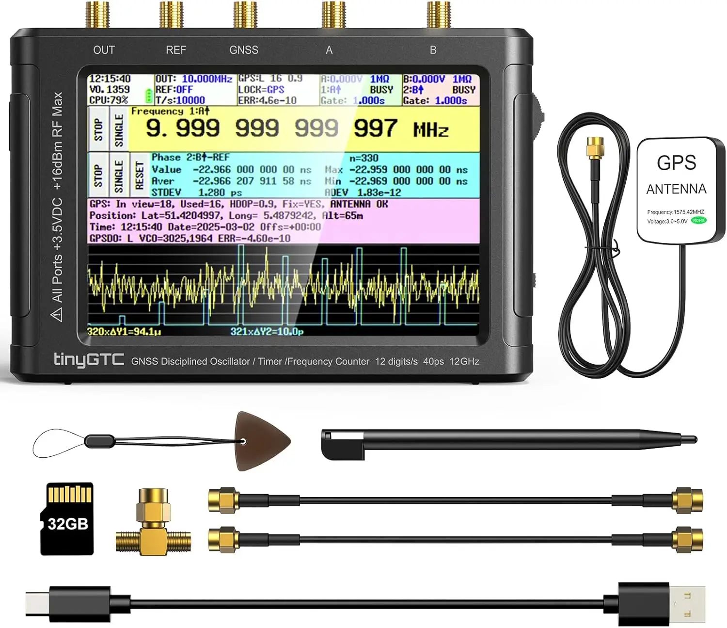 Image of SeeSii TinyGTC ZC412 0,1Hz-12,8GHz Frequenzzähler 4-Zoll-Frequenzanalysator 32GB Karte Hochauflösend für ADEV- und Lückenfreie Messungen
