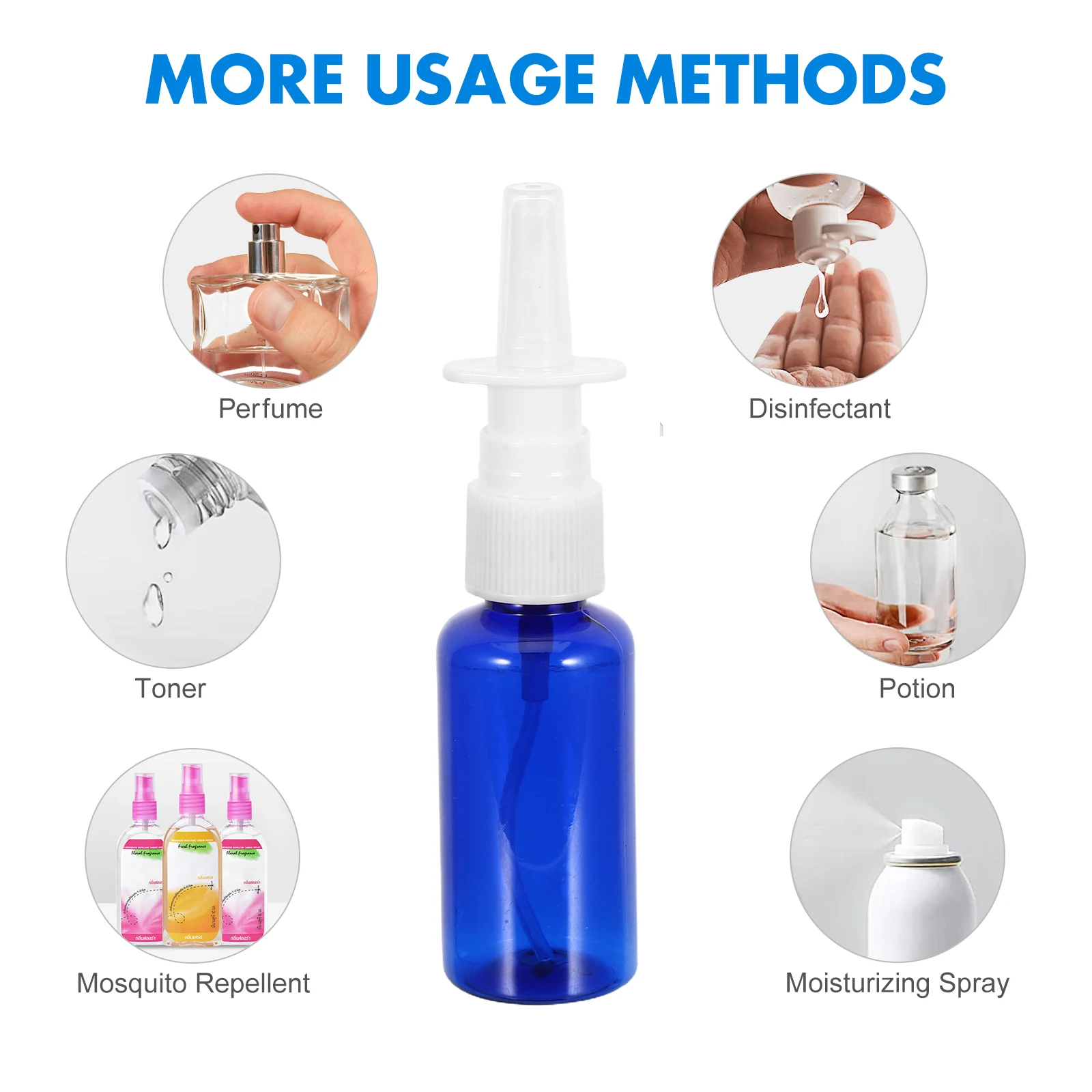 24개 빈 리필 가능한 비강 스프레이 병 30ml 블루 휴대용 미세 분무기 염수 용액 여행용 가습기