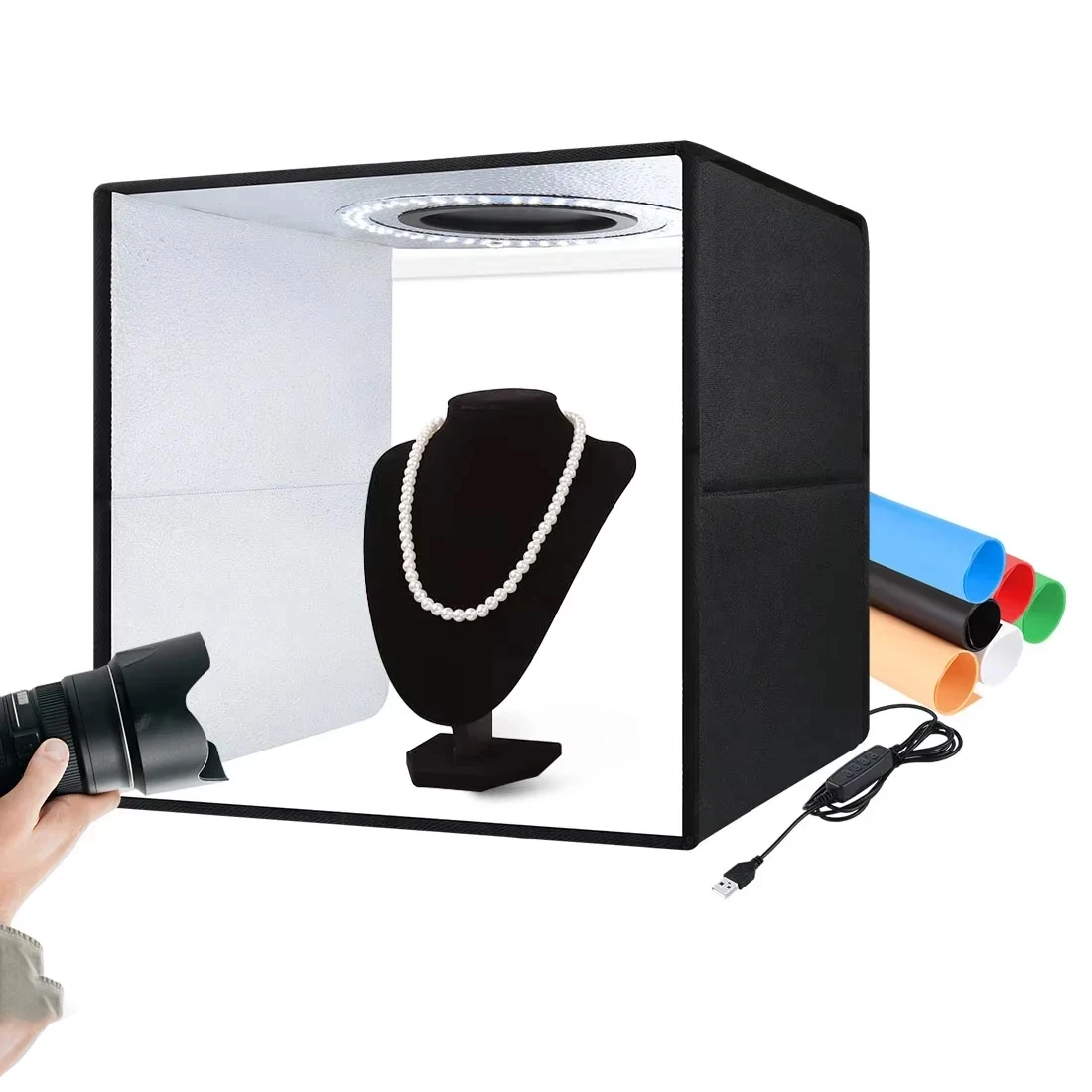 25/30cm Photo Studio Light Box,Foldable Photography Lightbox Kits With 6/12 Colors Backdrop,Dimmable Softbox For Photo Shooting