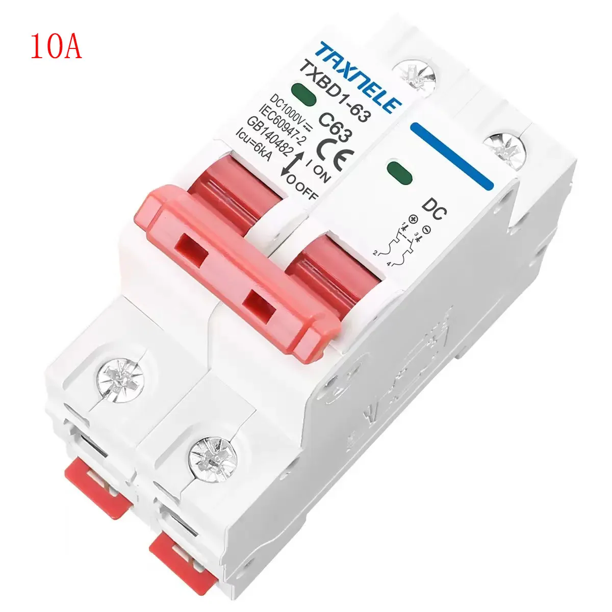 

DC 1000V 2P Solar Mini DC Circuit Breaker Battery Switch 6A 10A 16A 20A 25A 32A 40A 50A 63A DC MCB for Photovoltaic PV System