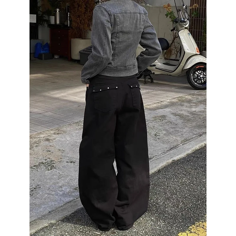 ZHIZOU Women Baggy Jeans Dark Academia Cyber Punk Designer Harajuku Denim Pants Goblin Core Grunge Wide Fit American Retro Y2K