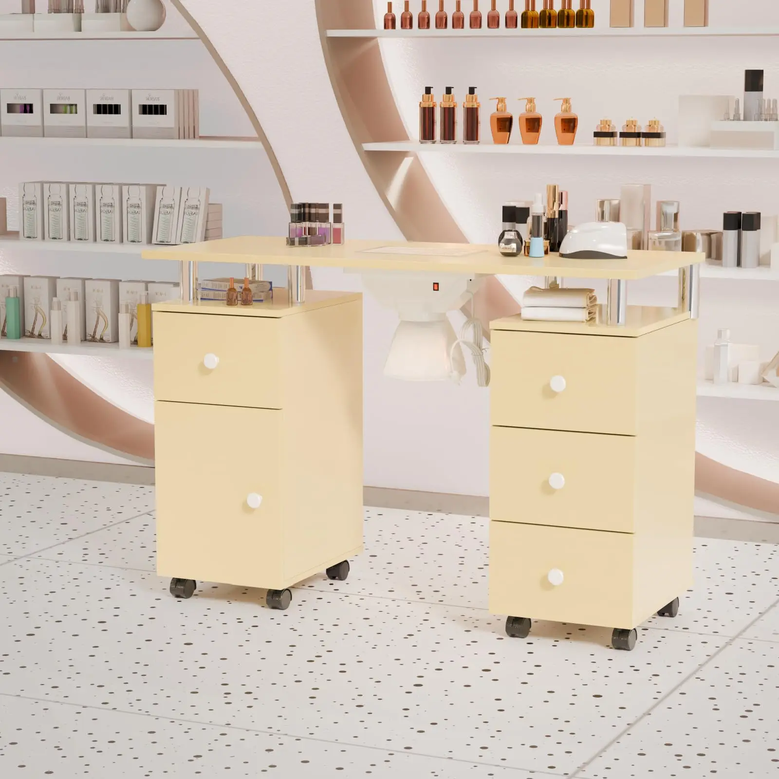 Manicure Table Nail Desk for Nail Tech, Nail Table Station w/Electric Dust Collector, Makeup Beauty Salon Storage