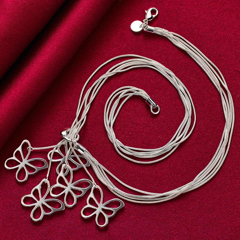 ALITREE 925 Sterling Silver 45cm wielokrotny łańcuszek wąż wisiorek z motylem naszyjnik dla kobiet wesele bankiet impreza moda biżuteria