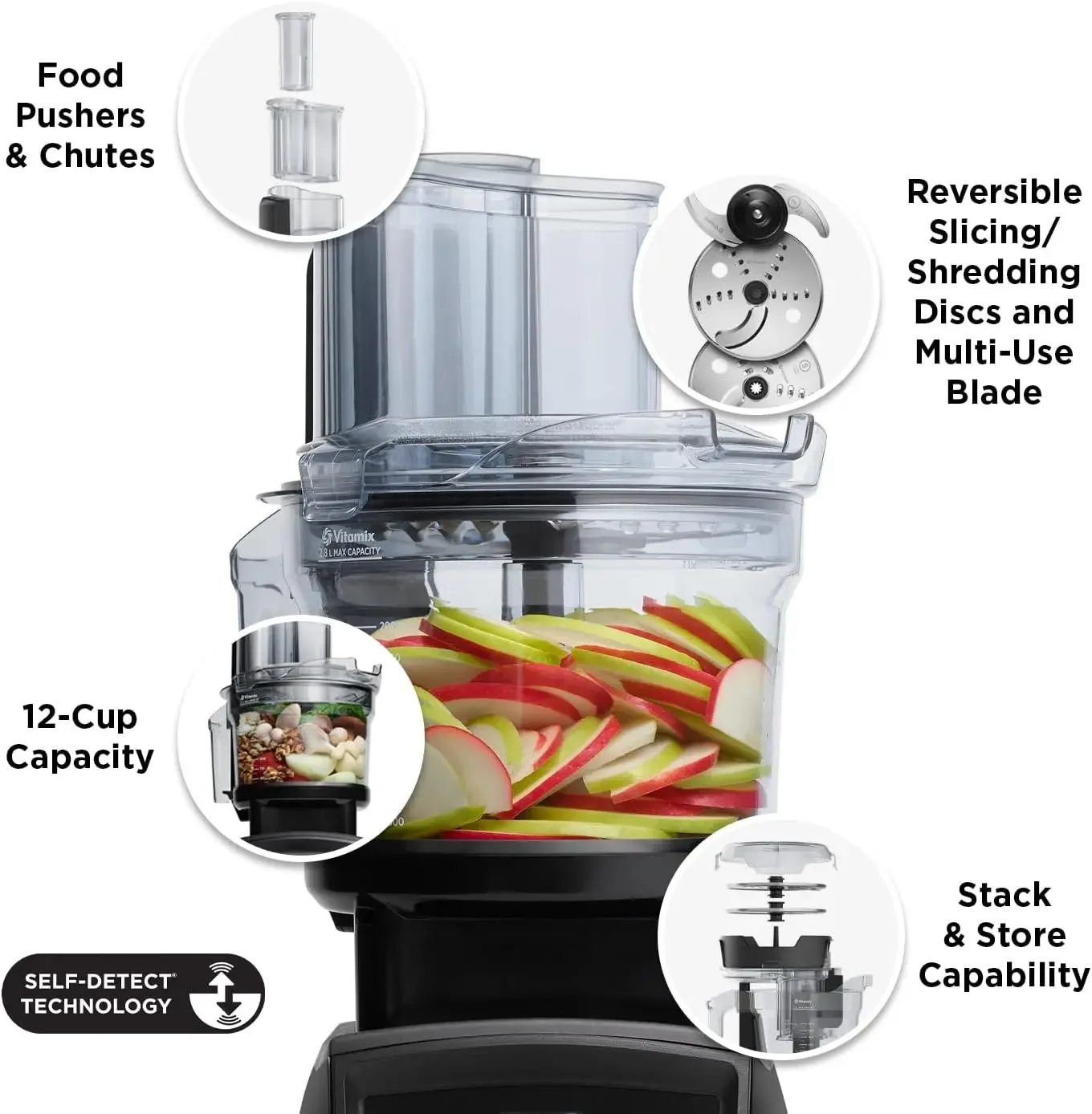 12-Cup Food Processor Attachment with SELF-DETECT™, Compatible with Ascent and Venturist Series, Black