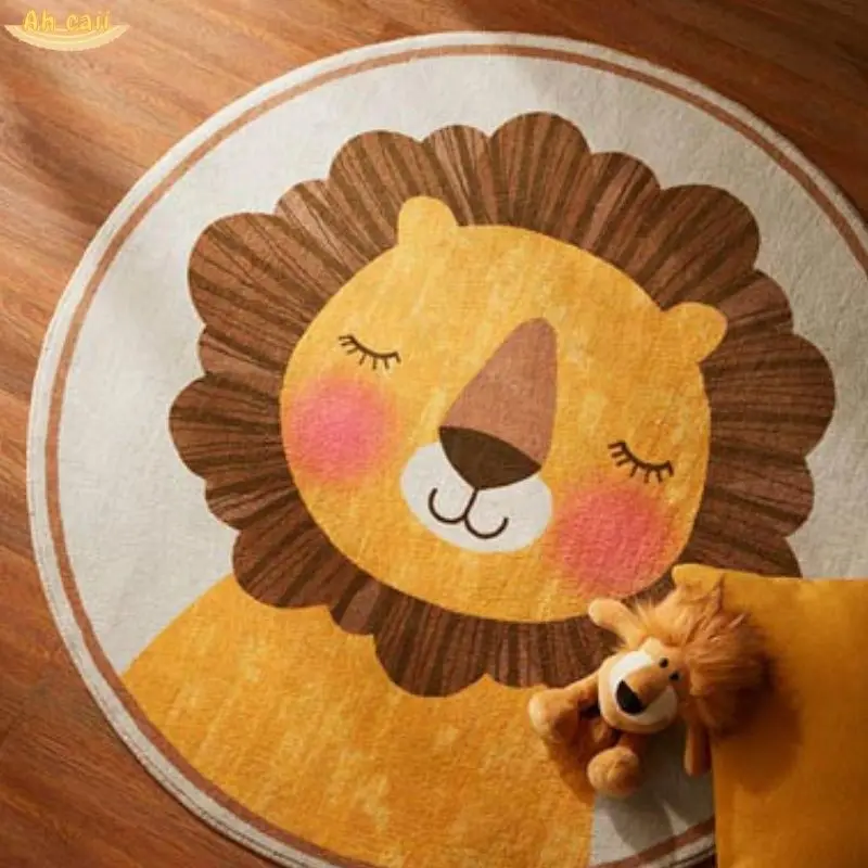 Cartoon Round Carpet Mat for Children Kid Play Pad Rug Lion Playmat Living Room Carpet Rug for Bedroom Photography Props