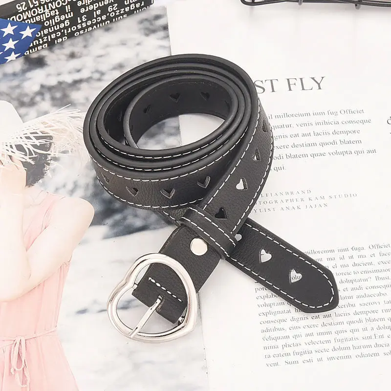 Y2k Hollow Love Button Belt Womens Dresses Jeans Belt Casual Punk Cowboy Luxury  Korean Fashion Style Clothing Accessories