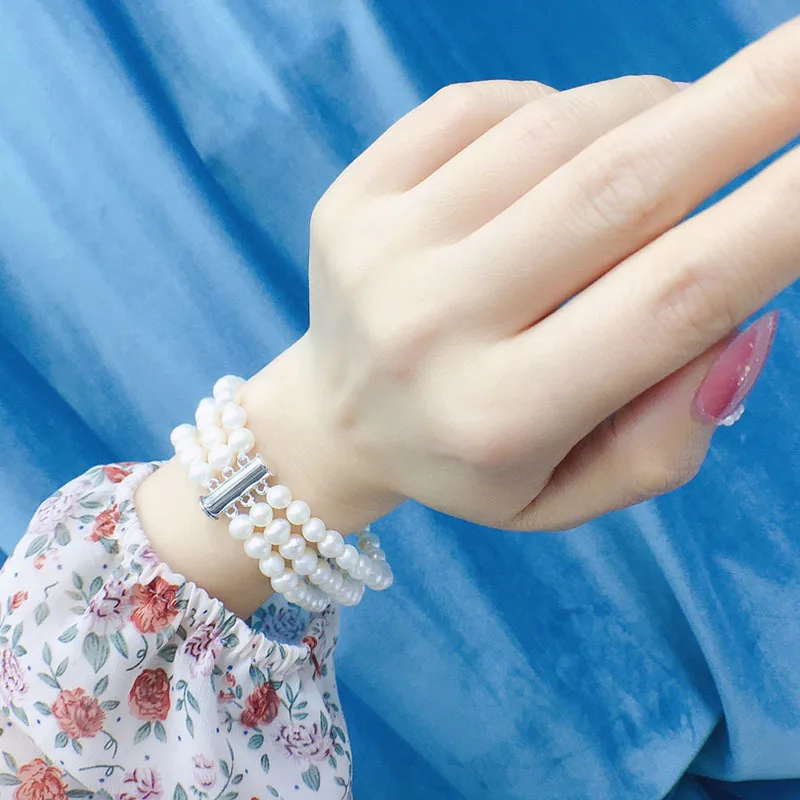 

Natural Freshwater Pearl Bracelet for Women 4-7mm White Multi-layer Light Luxury Fashionable Elegant Versatile Stylish Hand Shap