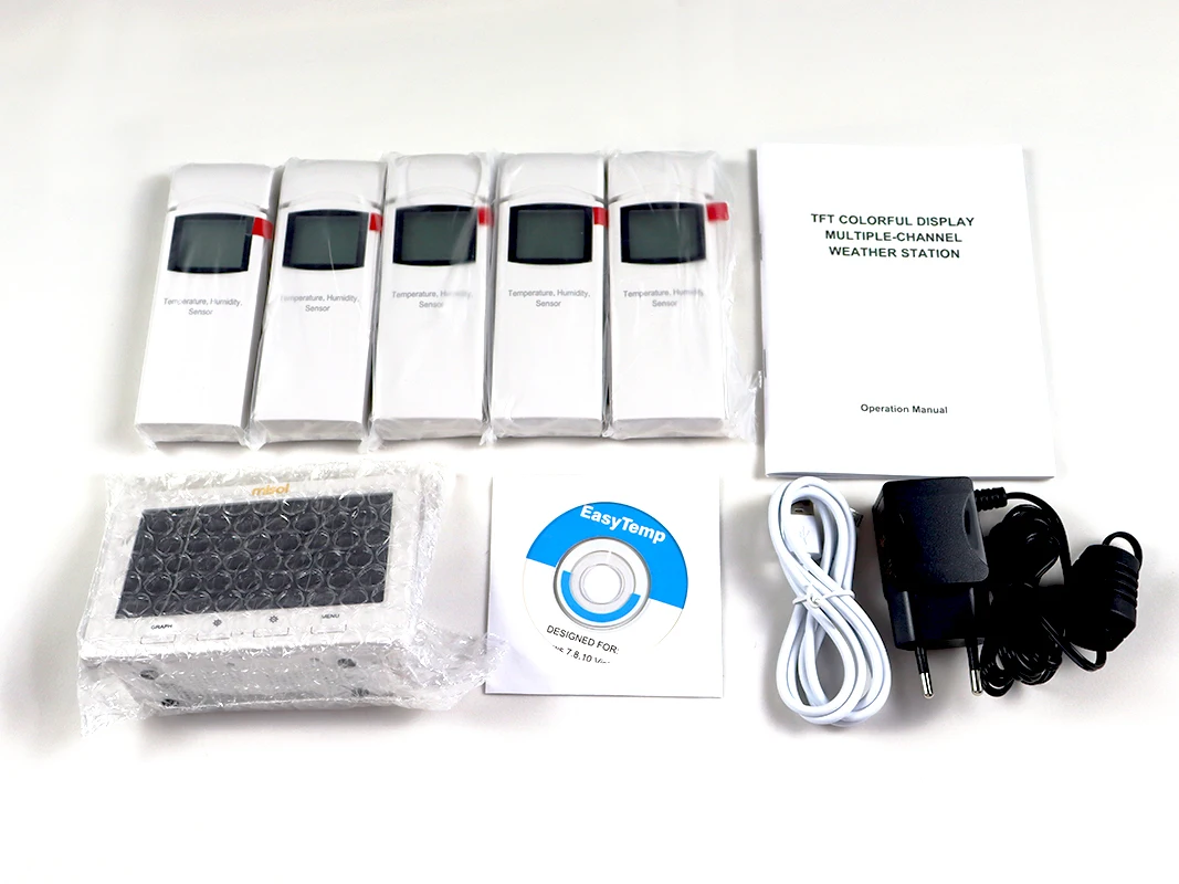 MISOL 무선 기상 관측소 1개(센서 5개, 채널 5개, 컬러 스크린, 데이터 로거, PC 연결 포함), WS-HP3001-8MZ