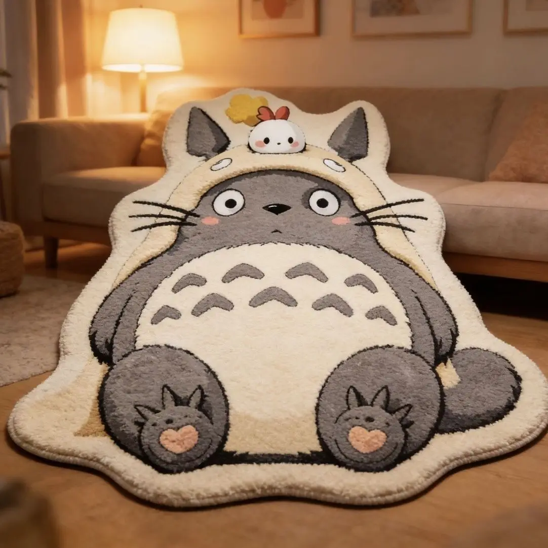 Cartoon Anime Totoroed Plush Carpet Kawaii Irregular Chinchilla Lounge Rug Bedroom Bedside Living Room Soft Floor Mat Home Decor