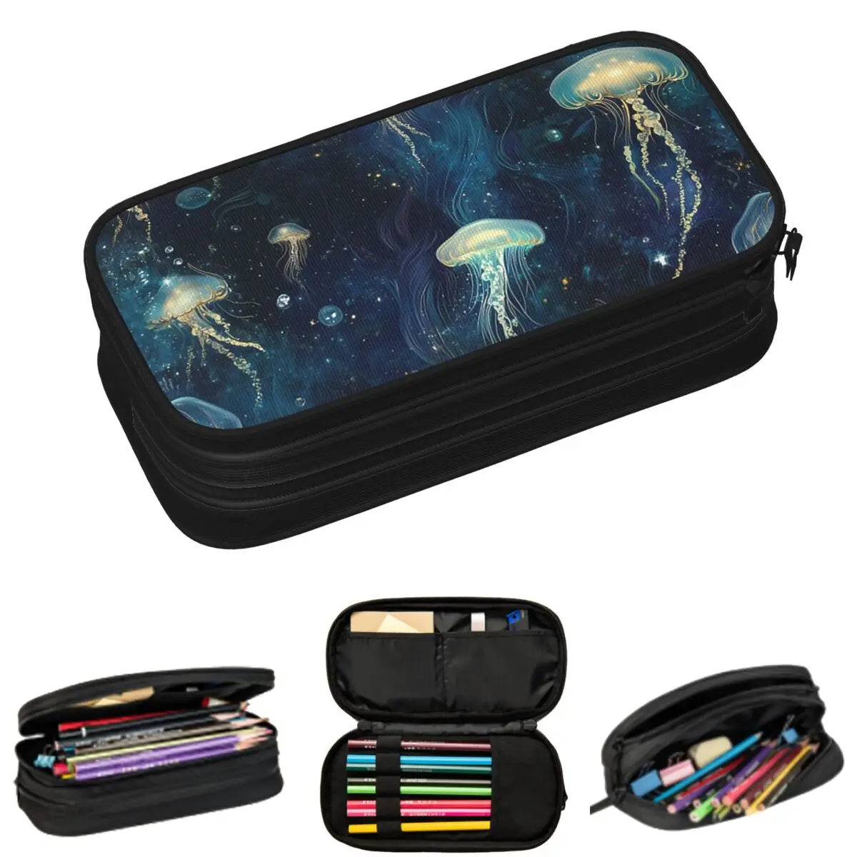 

Colorful Fantastic Jellyfish Swarm Pencil Cases for Students School Pen Box Pencil Bag Large Storage Pencil Pouch