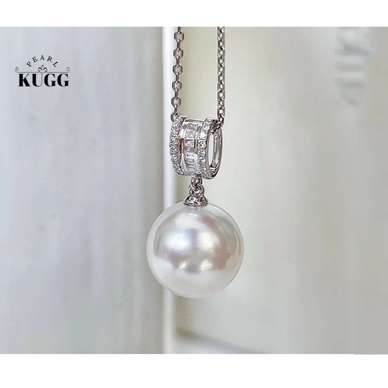 

KUGG PEARL 18K White Gold Necklace 11-12mm Natural Australian White Pearl and Diamond Necklace for Women Senior Banquet