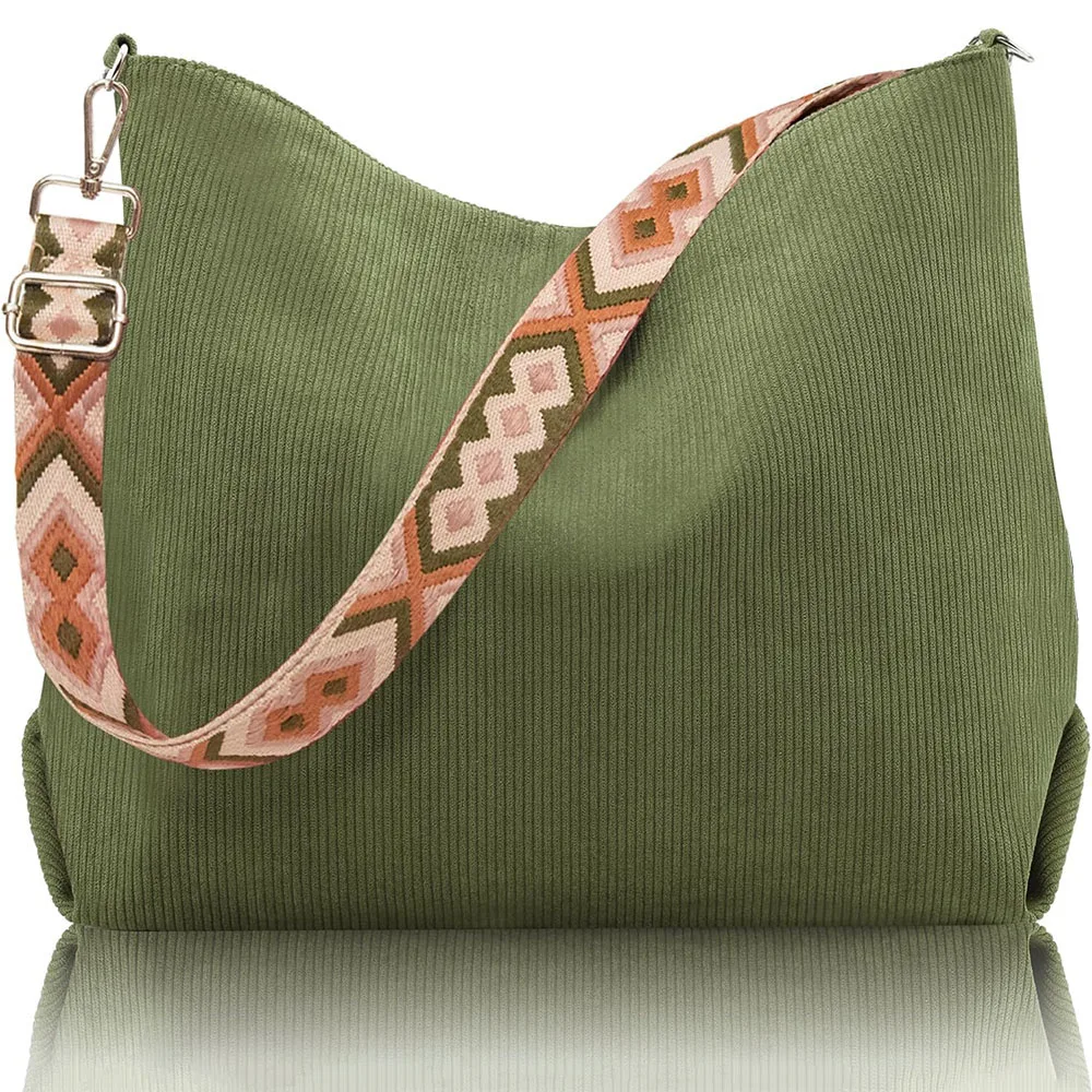 

Женская вельветовая большая сумка на молнии. Стильная сумка через плечо с регулируемыми ремнями для работы и путешествий. Легкая сумка-мессенджер.