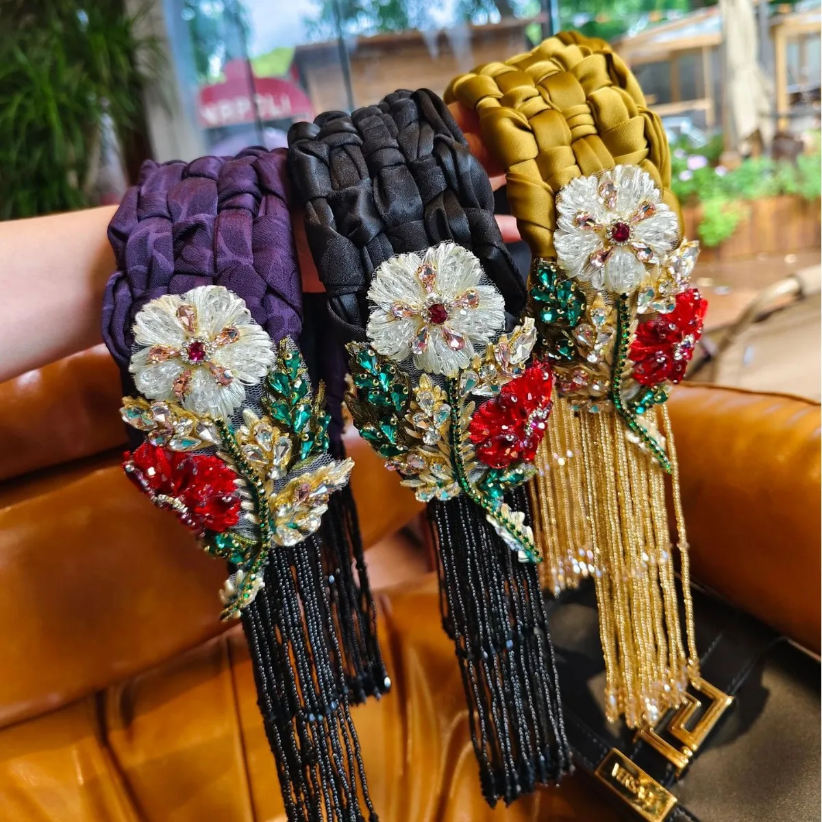 

New Arrival Chinese Style Luxury Crystal Tassel Wide Edge Braid Headband Fashion Retro Hair Accessories
