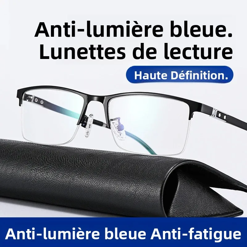Lunettes de lecture anti-lumière bleue et anti-fatigue pour hommes, monture semi-métallique, dioptries : +1.0 +1.25 +1.5 +1.75 +2 +2.25 +2.5 +2.75 +3 +3.5 +4.0