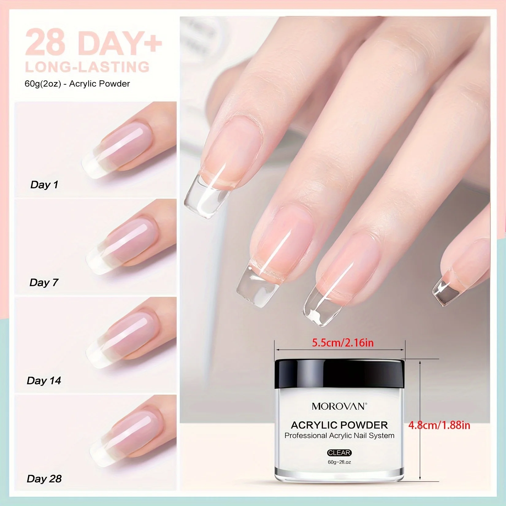 Morovan Acrylic Nail Powder Set: 4 Colors Clear Nude Pink White Acrylic Powder Colored Acrylic Nail Powder for Acrylic Nail Ext