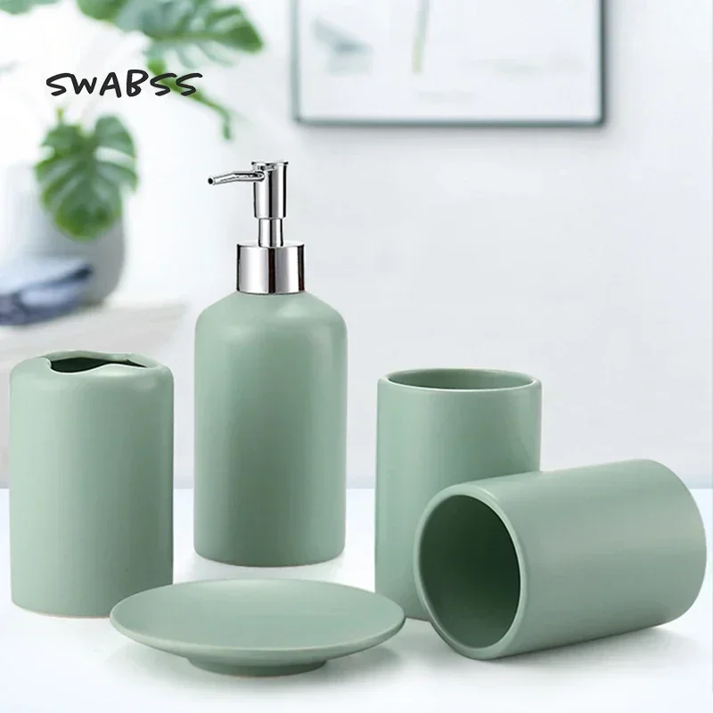 

Nordic Style Ceramic Bathroom Four-Piece Set Lotion Bottle Mouth Cup Soap Dish Set Bathroom Accessories Set Daily Necessities